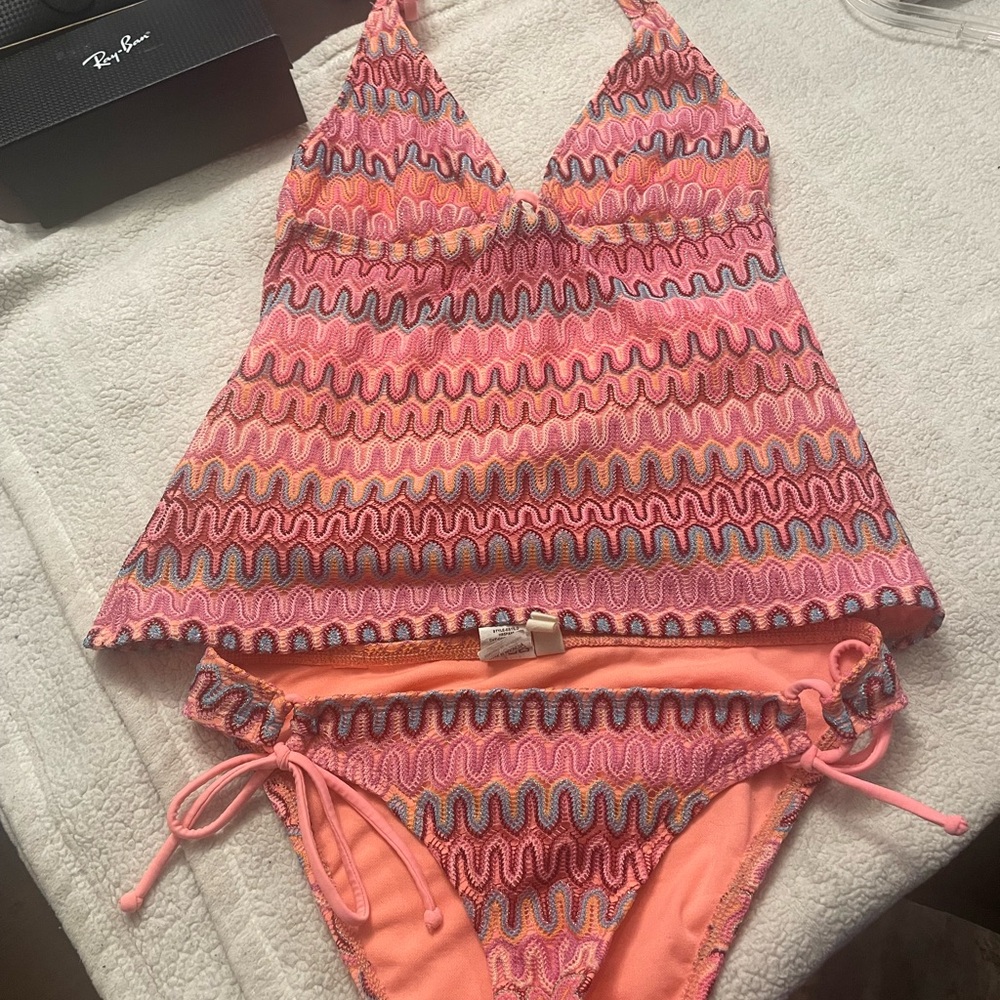 Hobie Pink and Orange Wave Pattern Bikini
